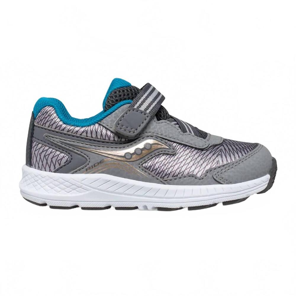 NEW SAUCONY boy's ride 10 jr running shoes in grey/blue/gold